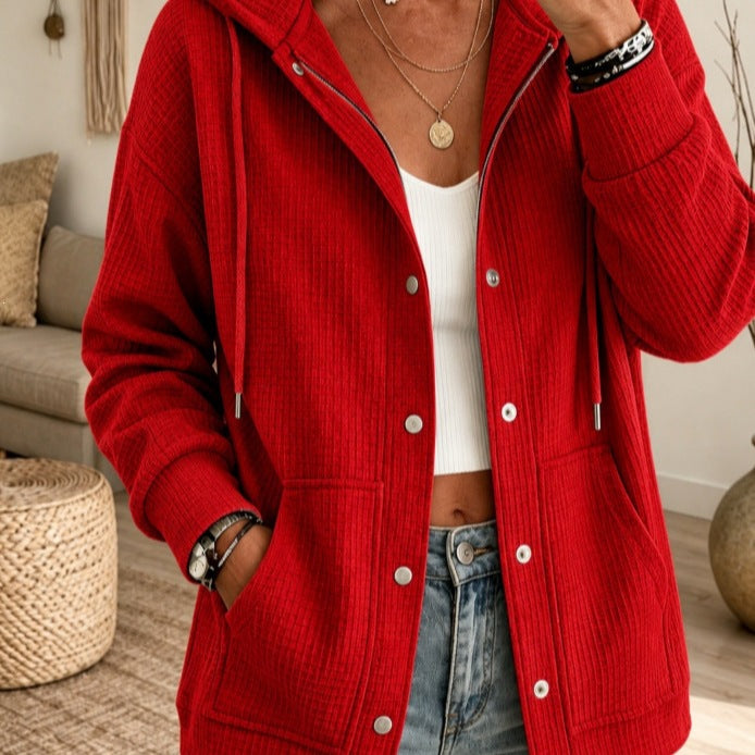 Hooded Drawstring Cardigan Top - Casual and Cozy