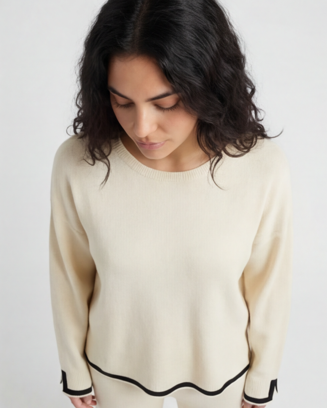 Women’s Knitted Two-Piece Set – O-Neck Top and Wide-Leg Trousers Loungewear