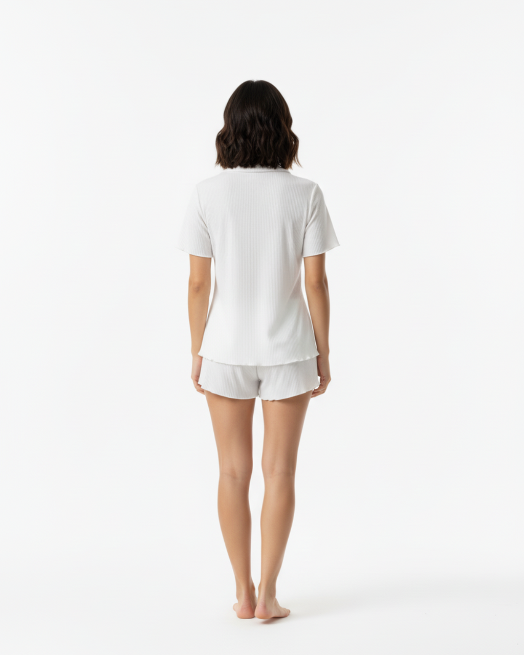 Women’s White Short Pajama Set – Cute Sleepwear with Bow Detail, Short Sleeve Top & Shorts