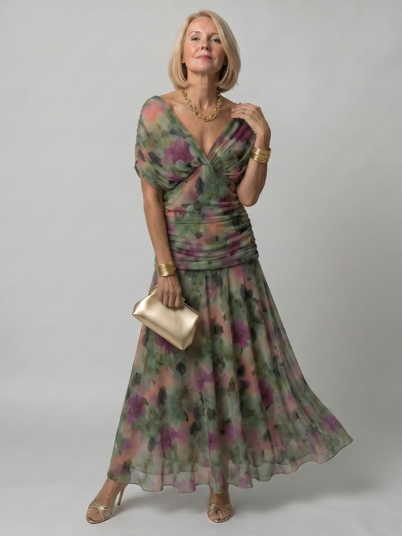 Women's Off Shoulder Flow Midi Dress - Soft Occasion Look