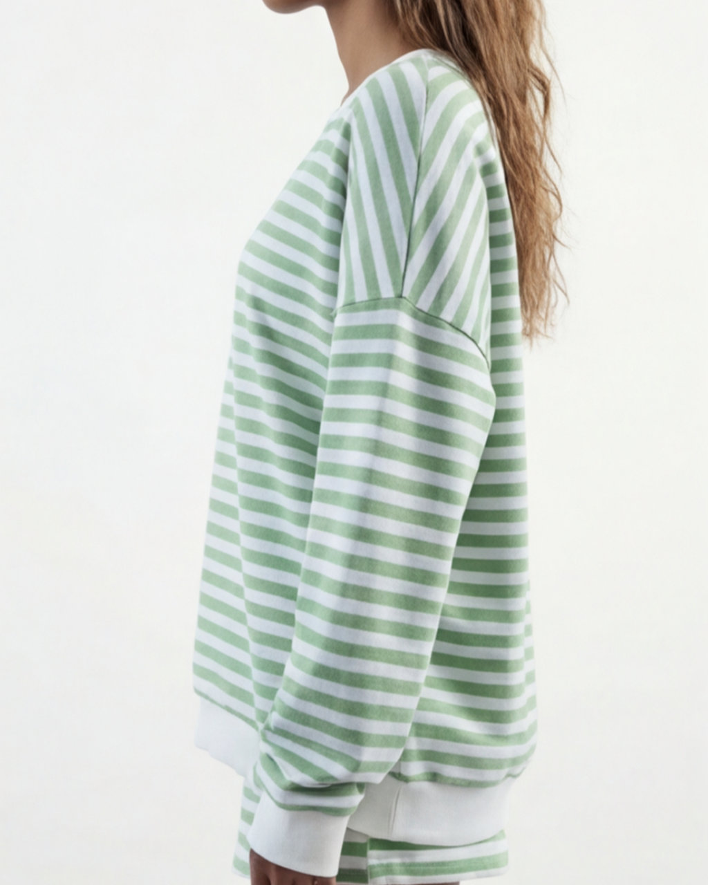 Women’s Elegant Striped Pajamas Set – Long-Sleeve Top and Lounge Shorts