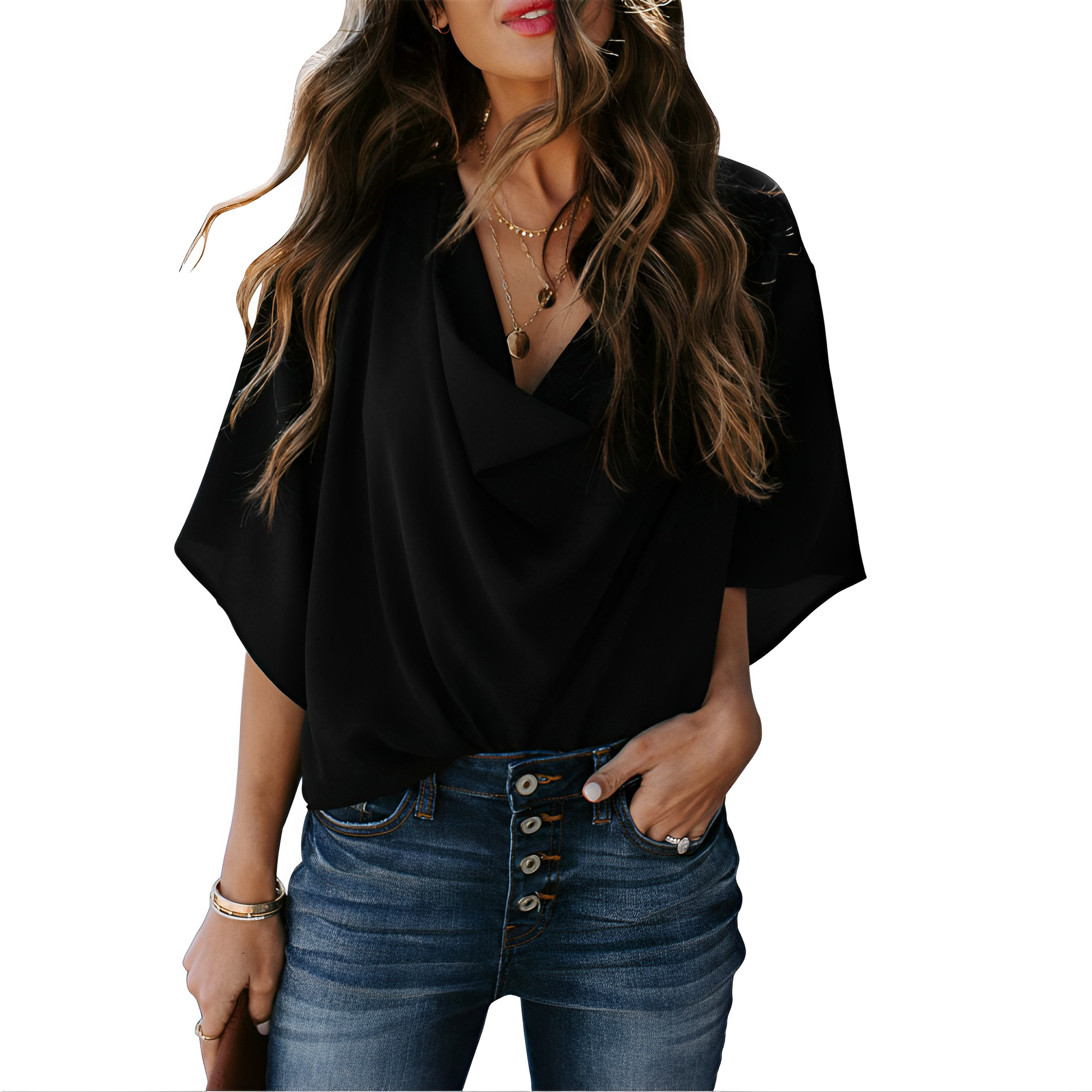 Women's Relaxed V-Neck Blouse - Easy Everyday Lightweight Top