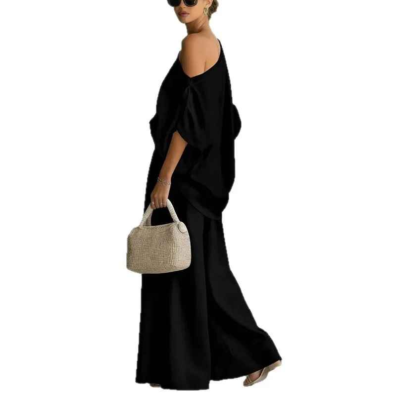 Women's Off Shoulder Trouser Set – Tapered Pants Summer Outfit