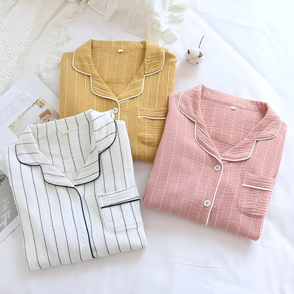 Pastel-Striped Cotton Nightdress – Soft Comfortable Sleepwear
