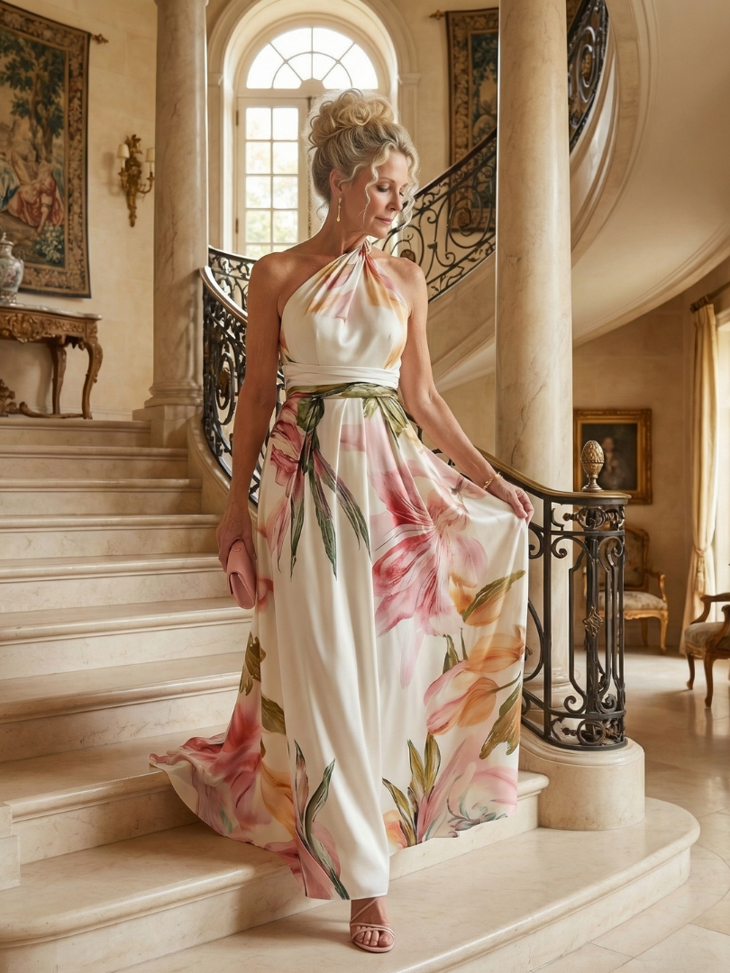 Women's Light Floral Maxi Dress - Soft Flowing Holiday Style