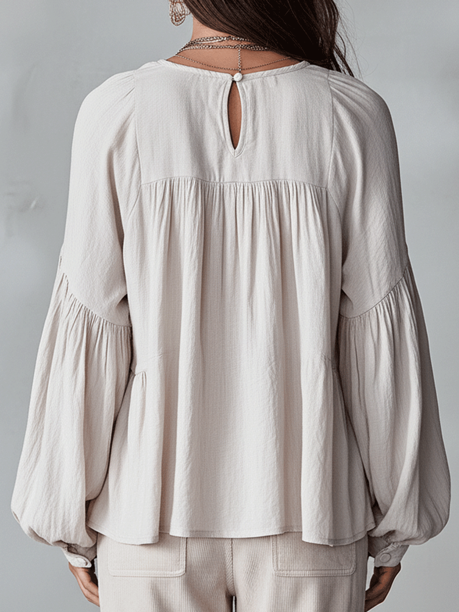 Women's Bohemian Ruffle Blouse – Airy Vintage-Inspired Long Sleeve Top