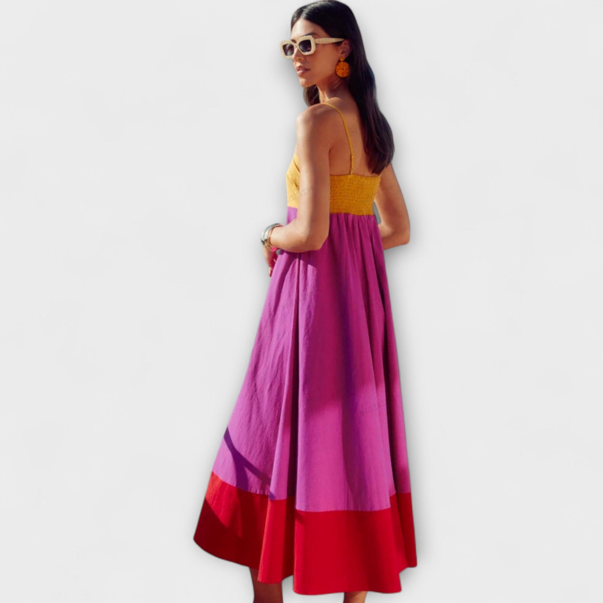 Women's Color Block Strappy Dress - Lightweight Summer Day Dress