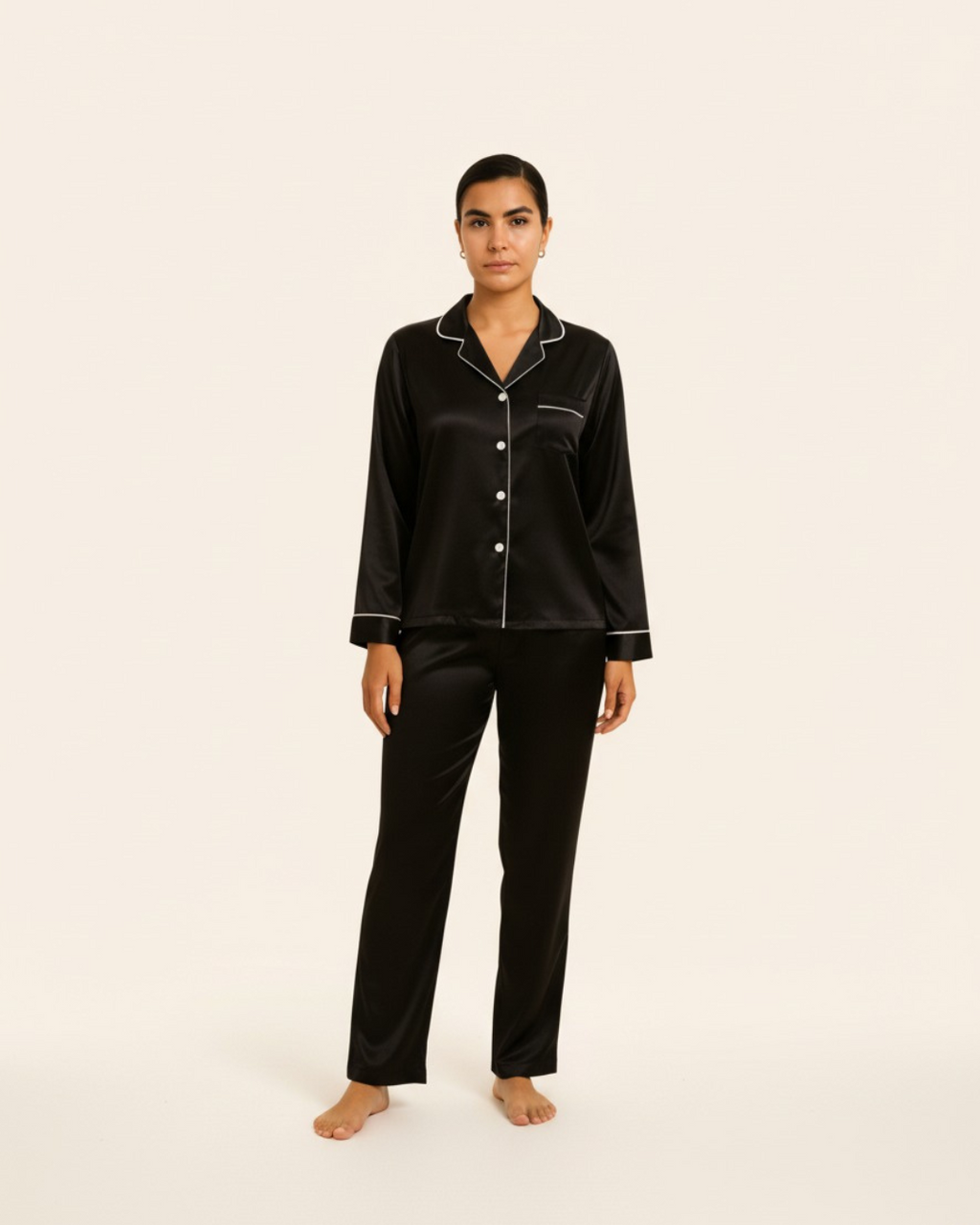 Women's Basic Solid Satin Pajama Set