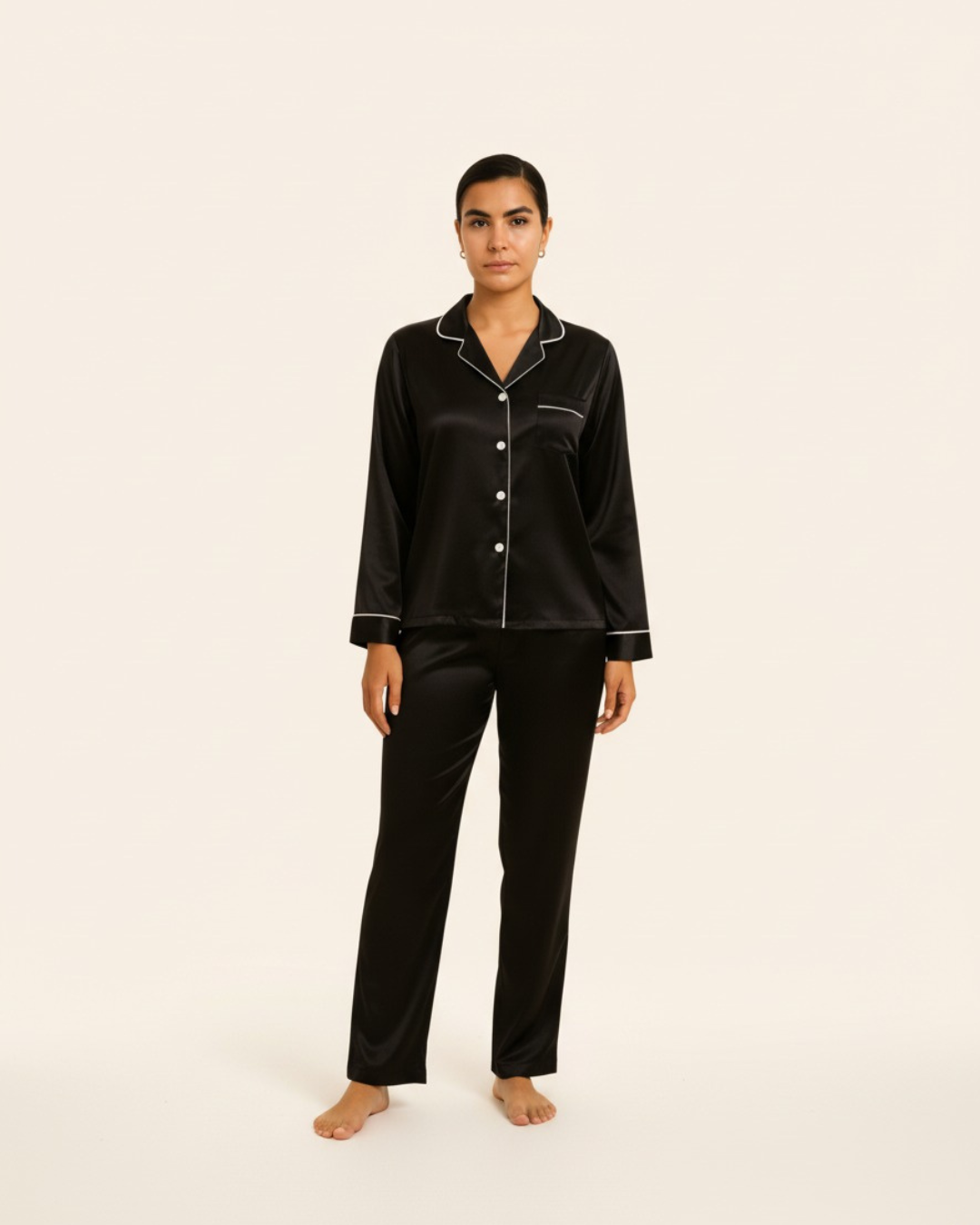 Basic effen satijnen pyjamaset voor dames