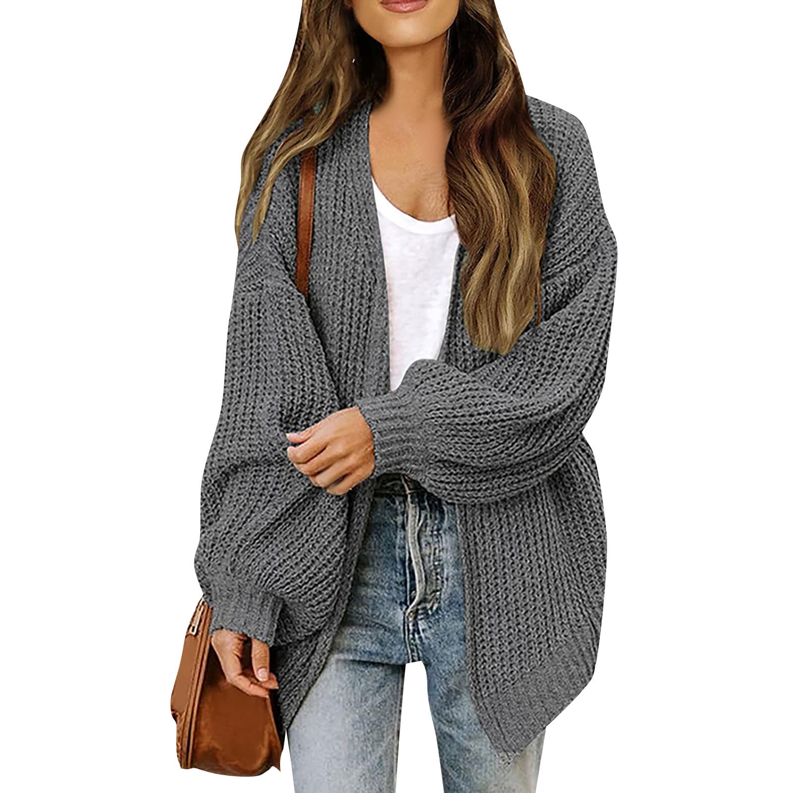 Women’s Chunky Knit Cardigan Coat – Lantern Sleeve Cozy Oversized Style