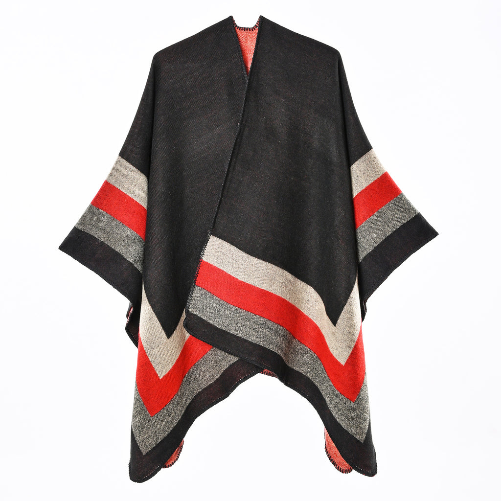 Women's Jacquard Cashmere-Feel Poncho - Chic and Cozy