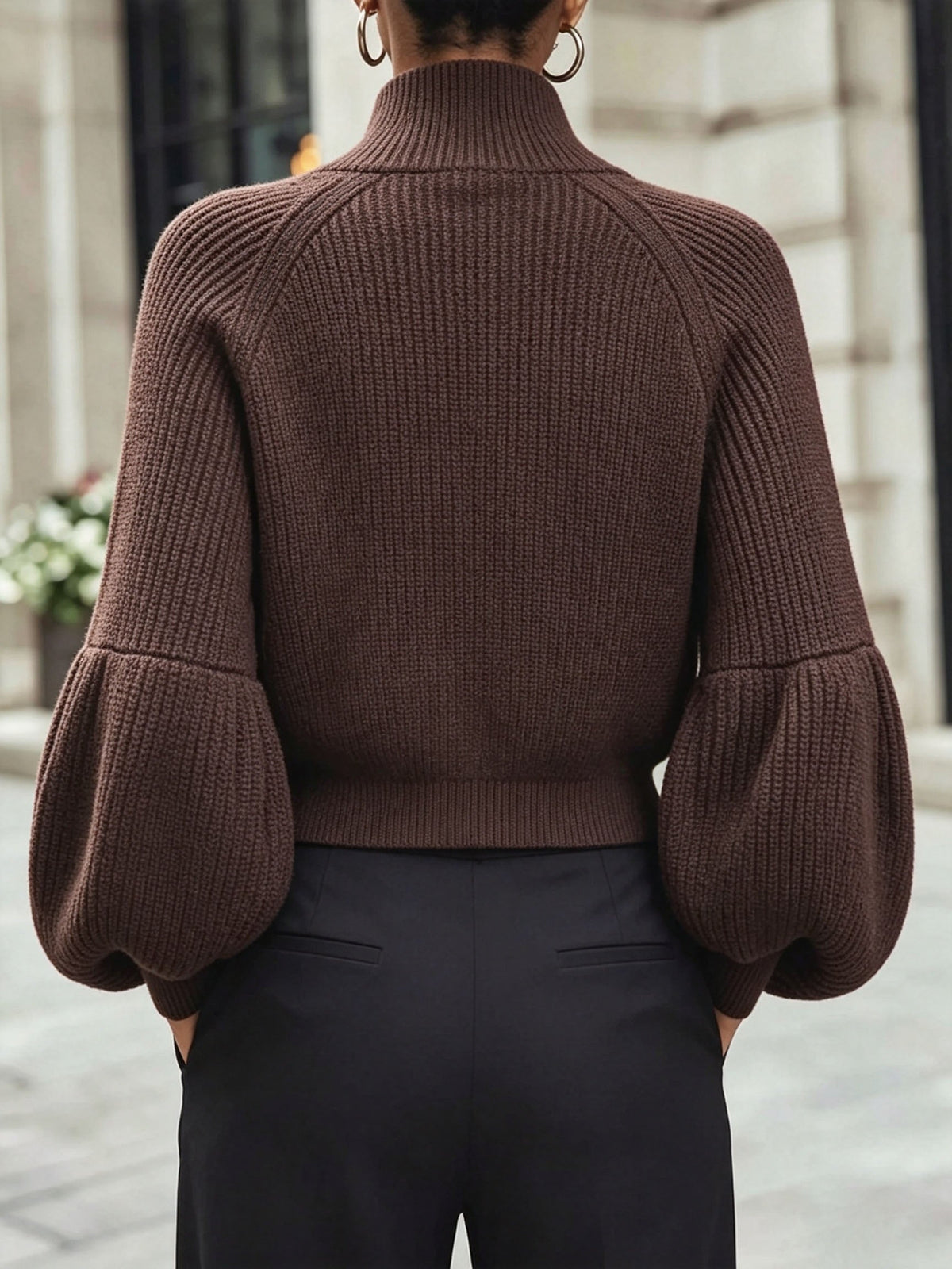 Women’s Zip-Up Puff-Sleeve Cardigan – Modern Cozy Layer