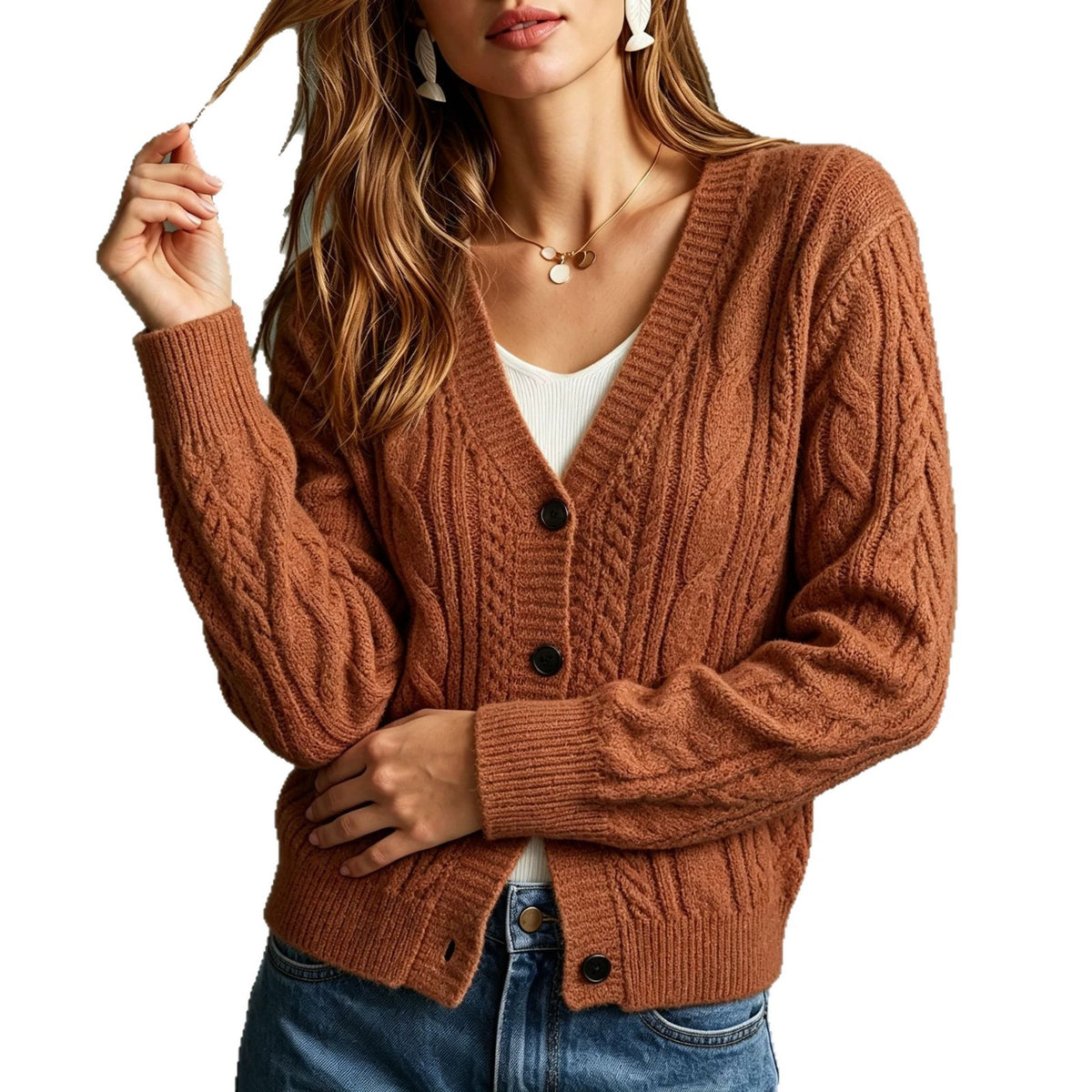 Light Brown Cable-Knit Cardigan - Vintage and Soft