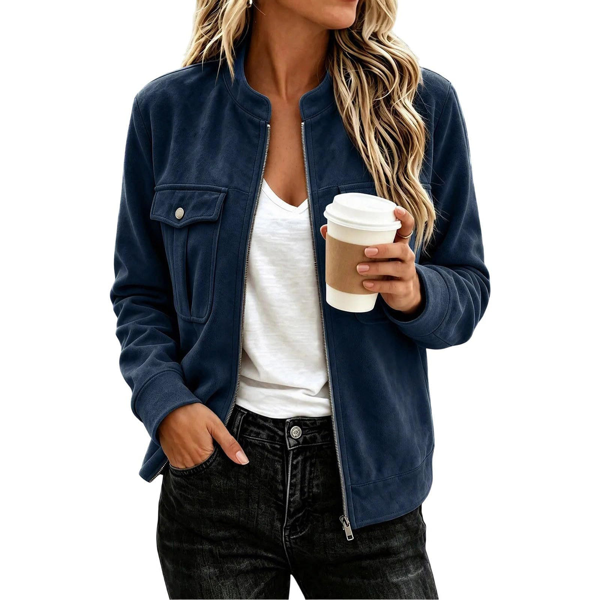 Women’s Suede-Look Zip Jacket - Casual and Elegant