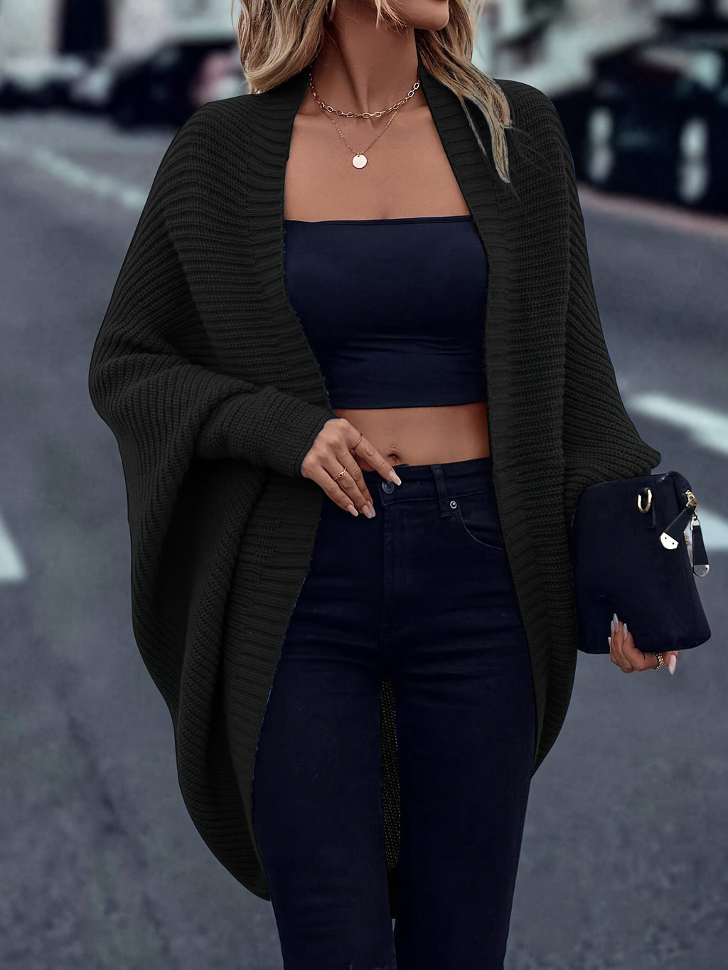 Batwing-Sleeve Loose Knit Cardigan - Soft and Flowing