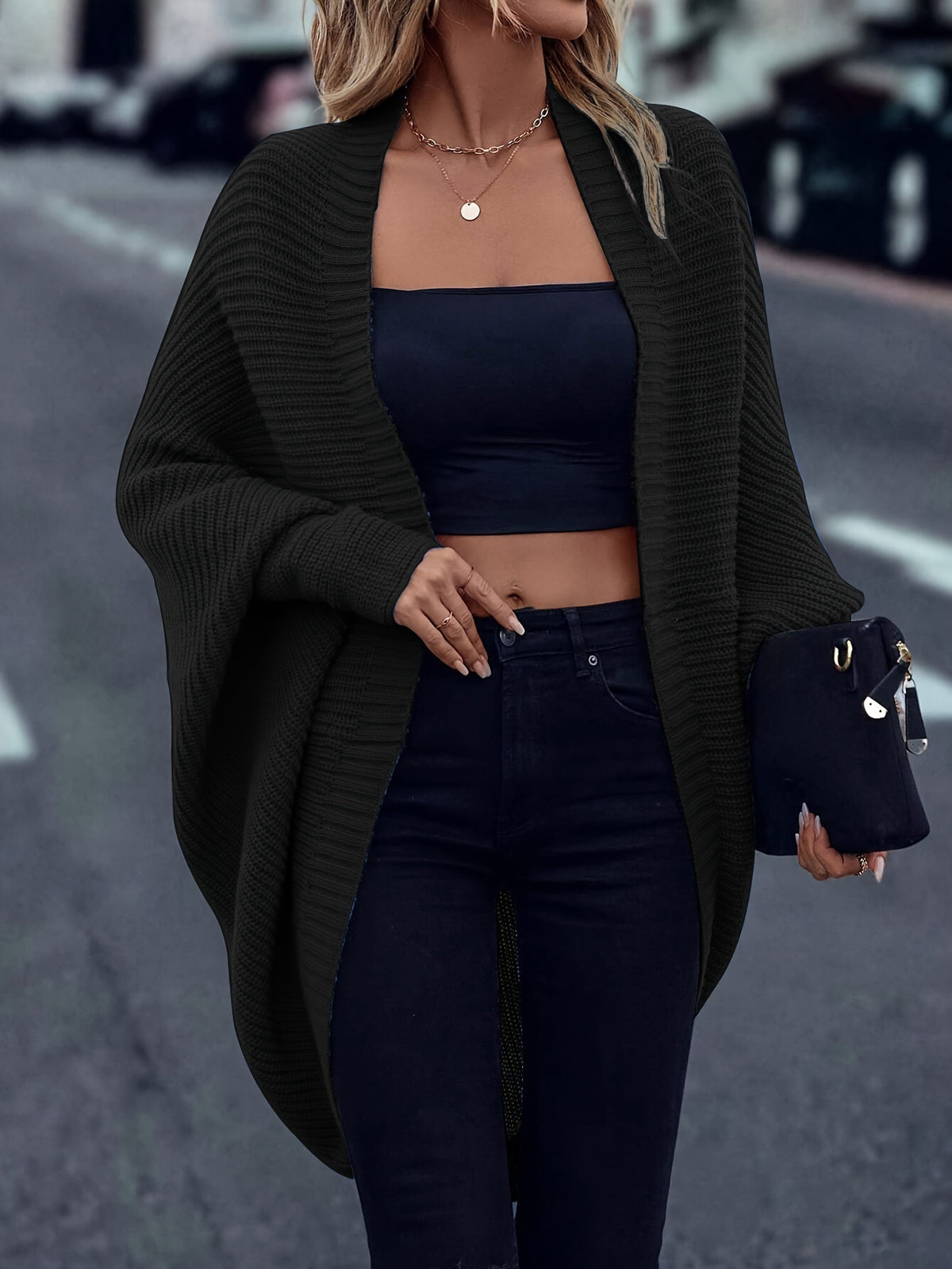 Batwing-Sleeve Loose Knit Cardigan - Soft and Flowing