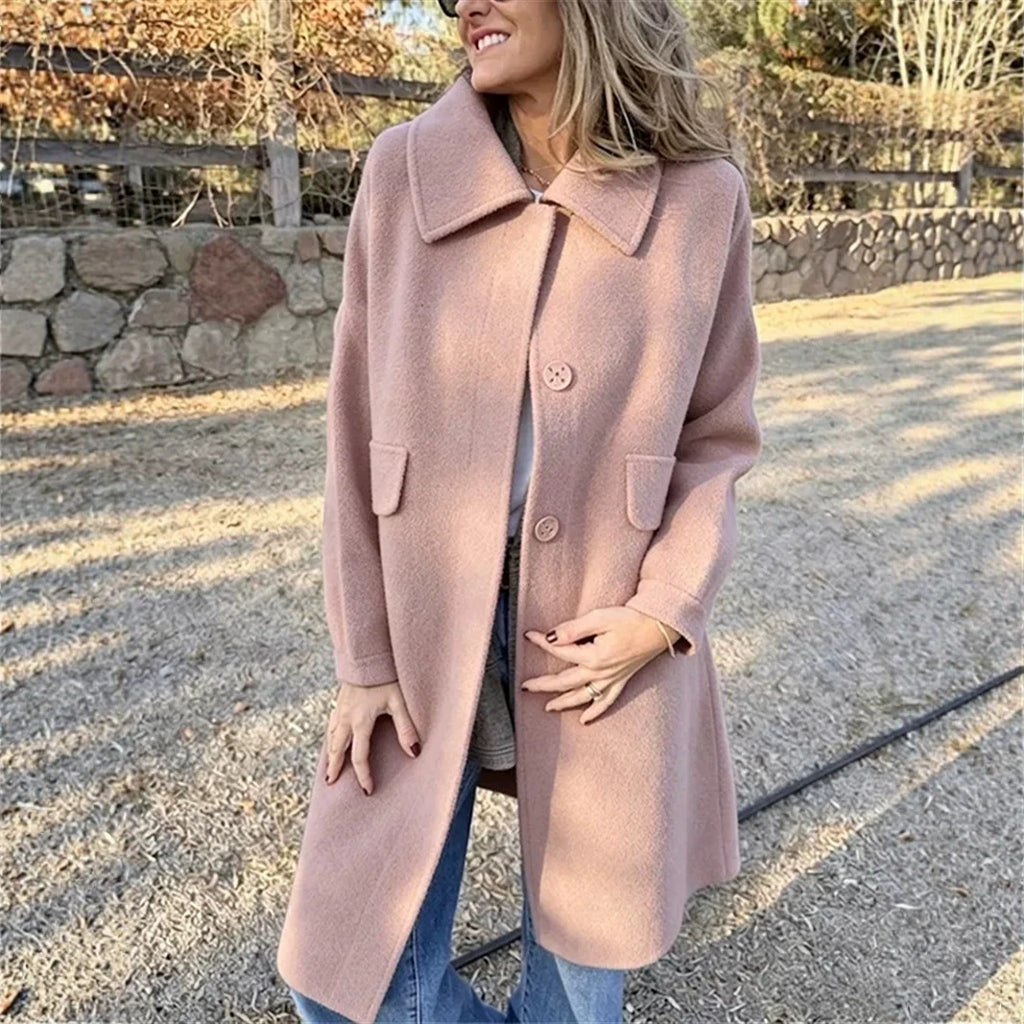 Women’s Casual Single-Breasted Wool Jacket – Elegant Warm Everyday Style