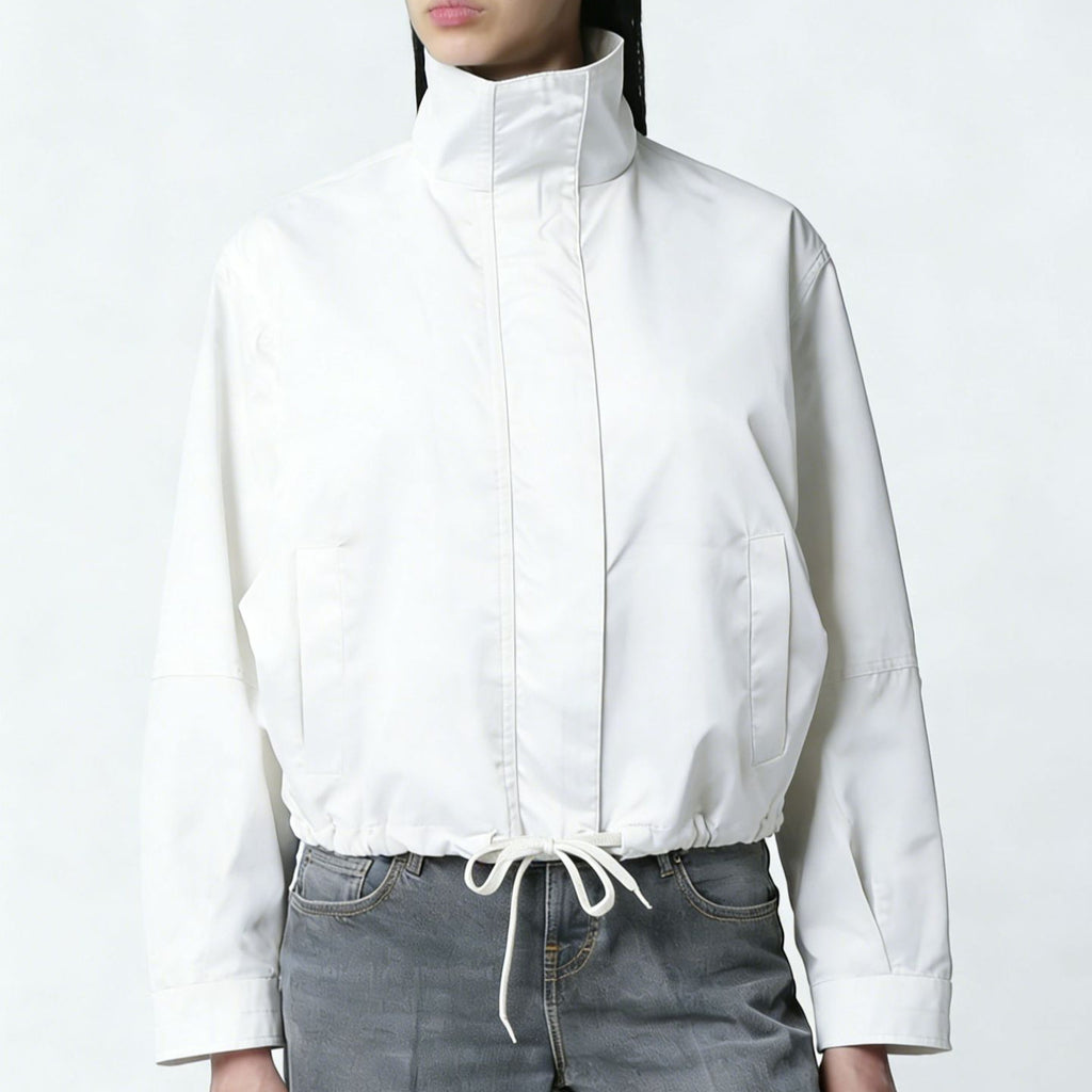 Women's Stand Collar Trench Jacket - Minimal Long Sleeve Everyday Layer