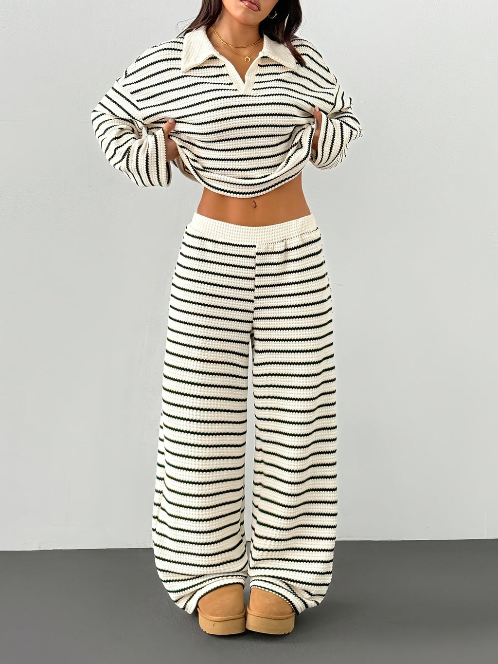 Riley Women’s Two-Piece Striped Loungewear Set – Comfortable Casual Home Style