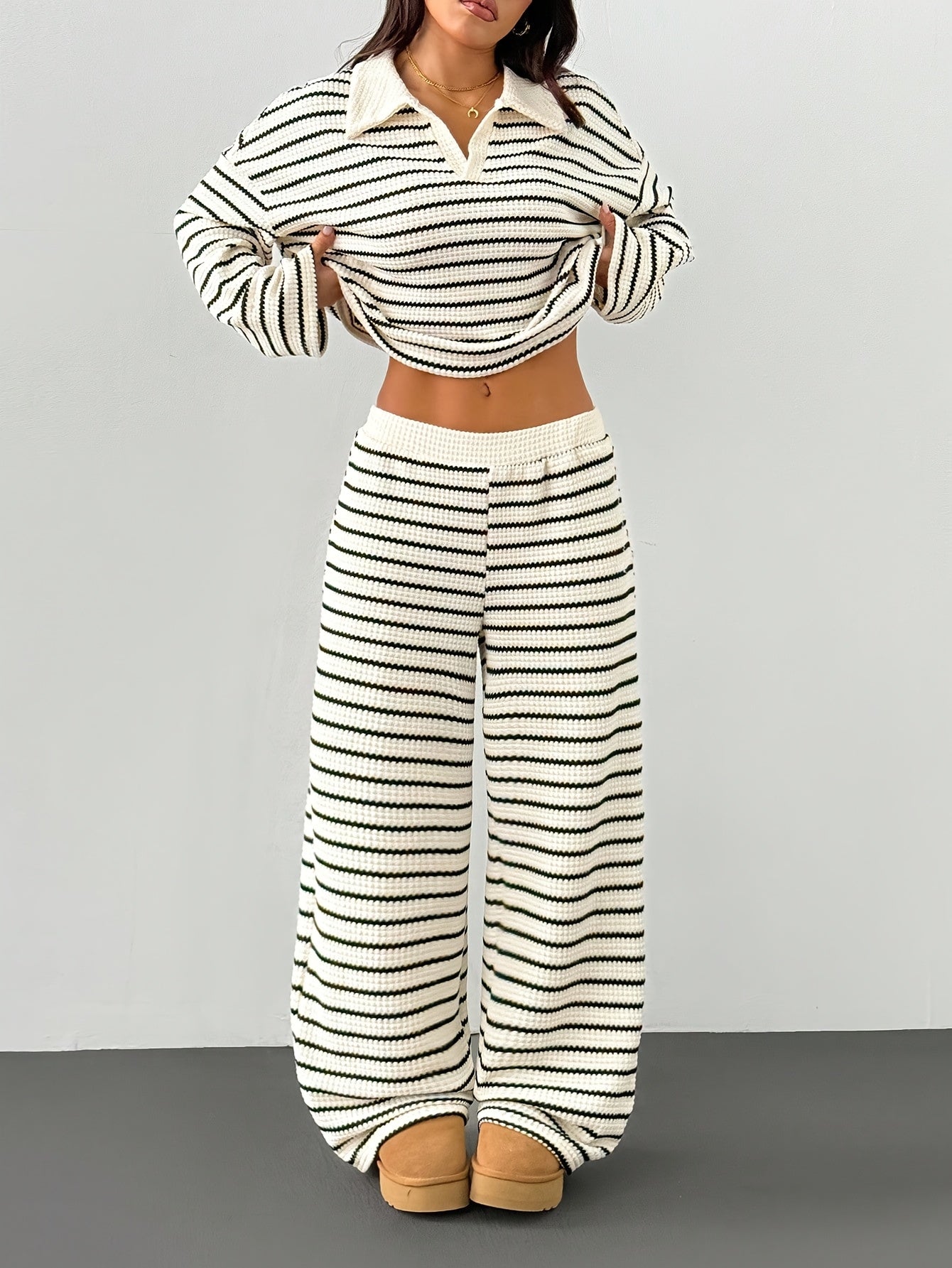 Riley Women’s Two-Piece Striped Loungewear Set – Comfortable Casual Home Style