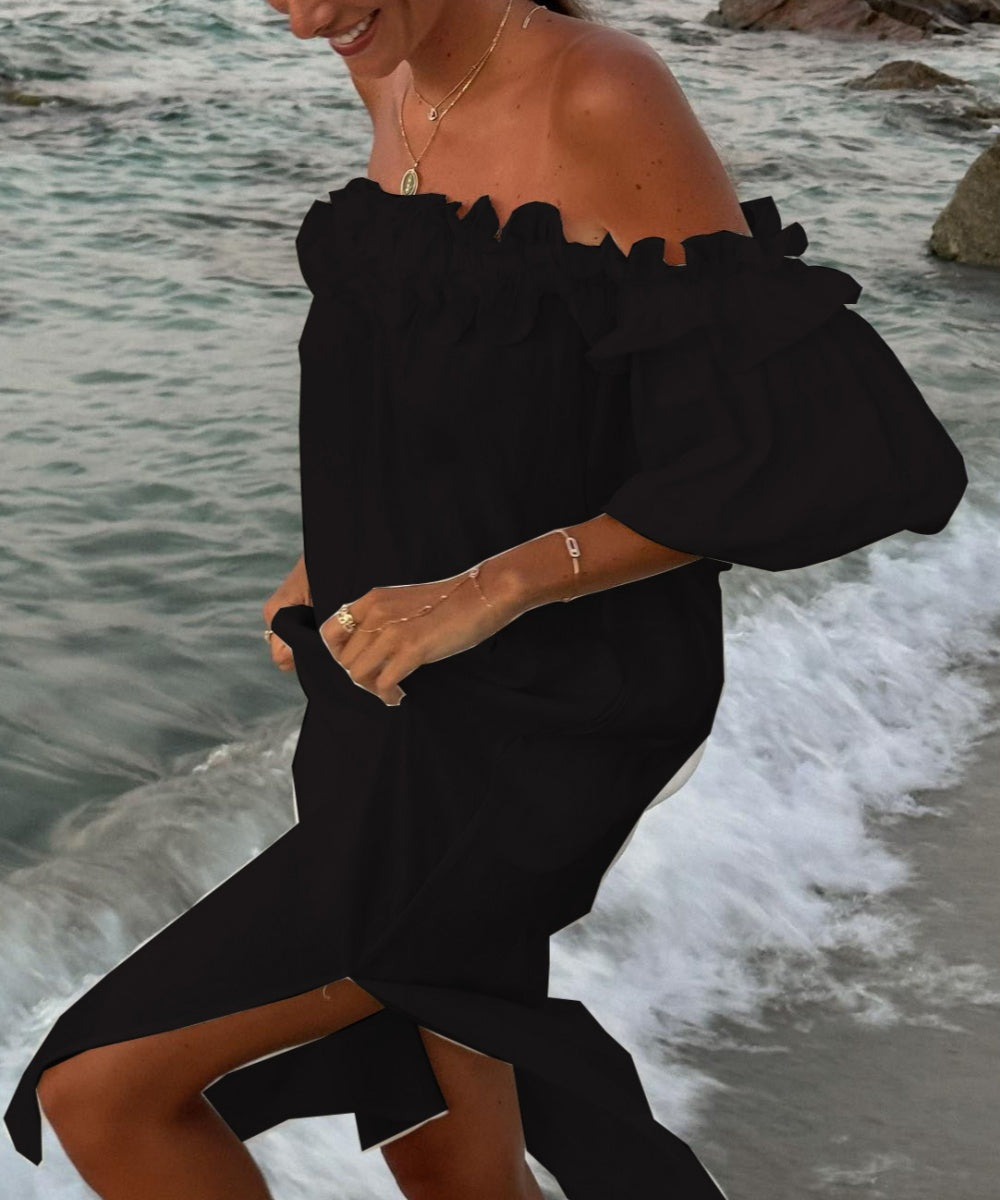 Women's Off Shoulder Cotton Maxi Dress – Boho Ruffle Summer Dress