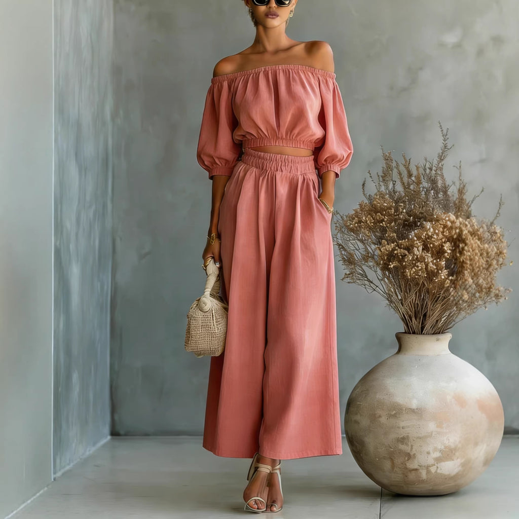 Women’s Patchwork Two-Piece Set – Long Sleeve Top &amp; Ankle-Length Pants Set