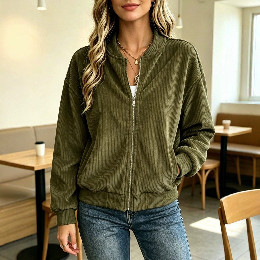 Retro Vertical-Stripe Zip Jacket - Casual and Relaxed