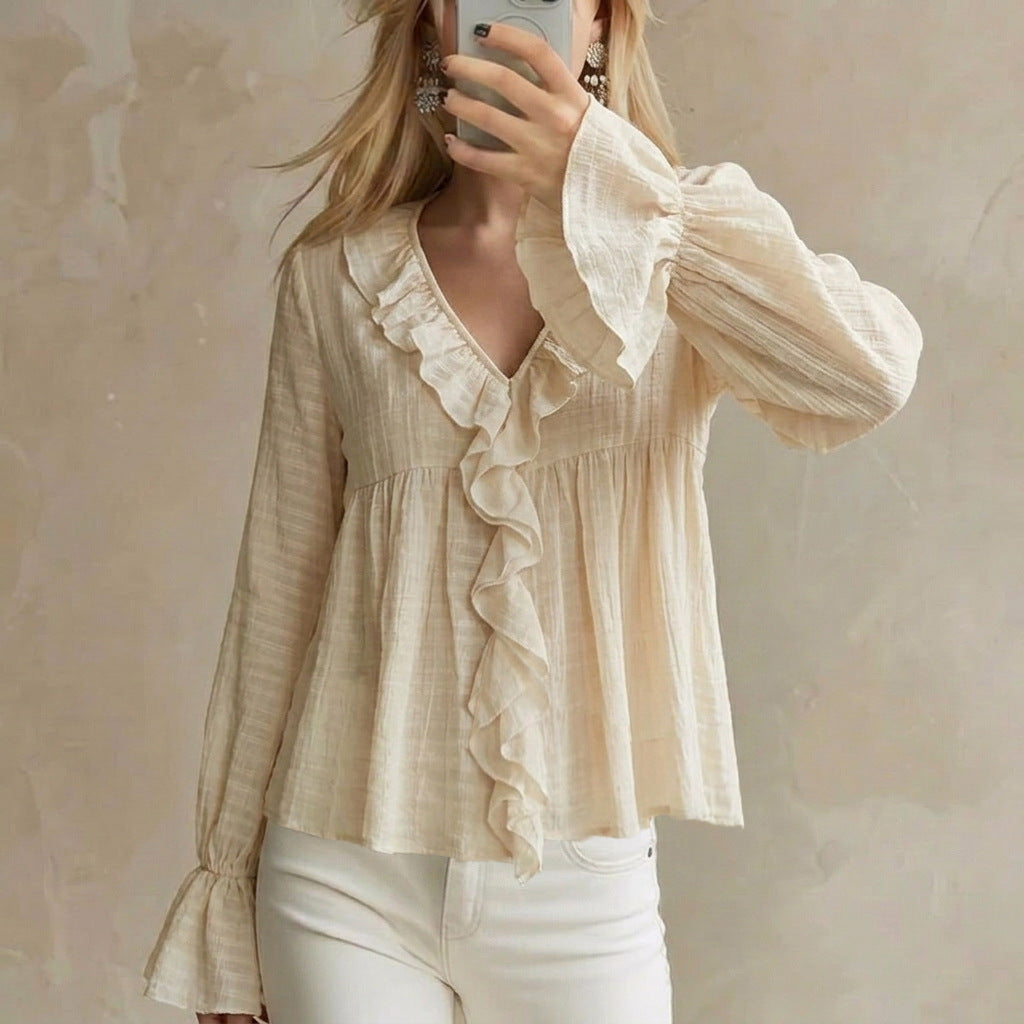 Ruffled Flared-Sleeve Blouse - Sweet and Feminine