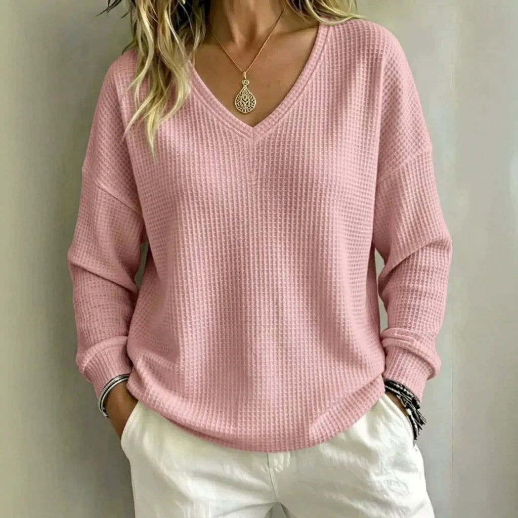 Women’s Casual V-Neck Pullover Top – Relaxed Comfortable Everyday Style