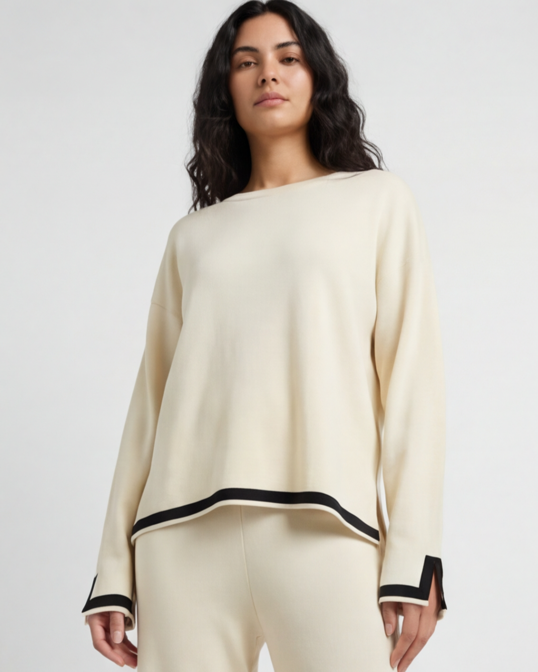 Women’s Knitted Two-Piece Set – O-Neck Top and Wide-Leg Trousers Loungewear