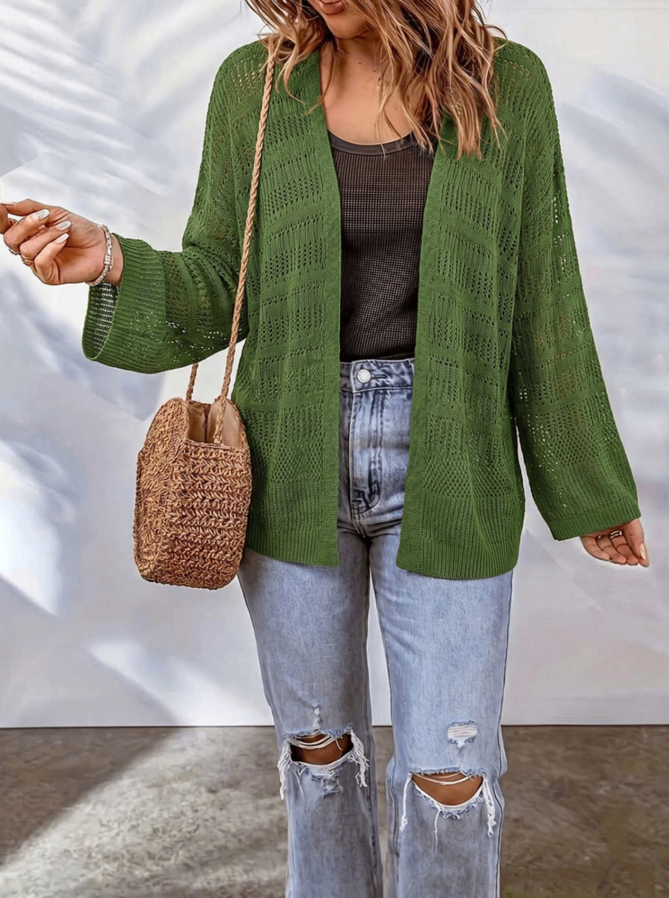 Women's Hollow Out Knit Cardigan - Lightweight Open Front Layer