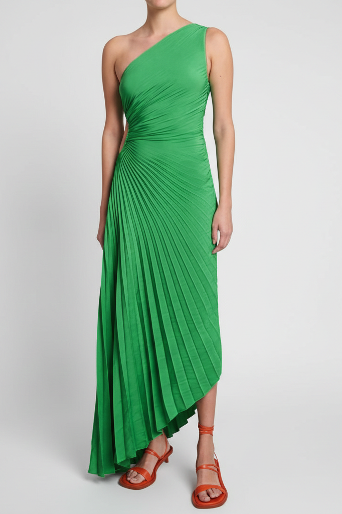 Women's One Shoulder Pleated Maxi Dress - Elegant Occasion Dress