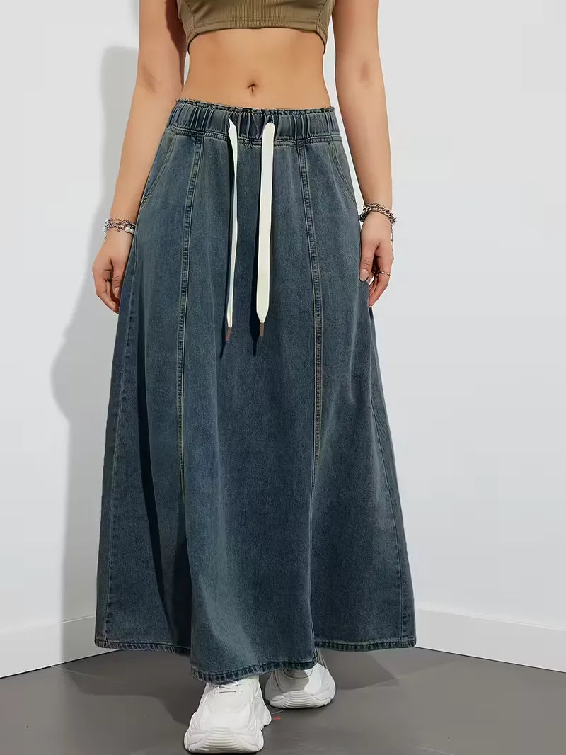 Women's Denim Maxi Skirt with Stretch Waist – Comfortable Everyday Style