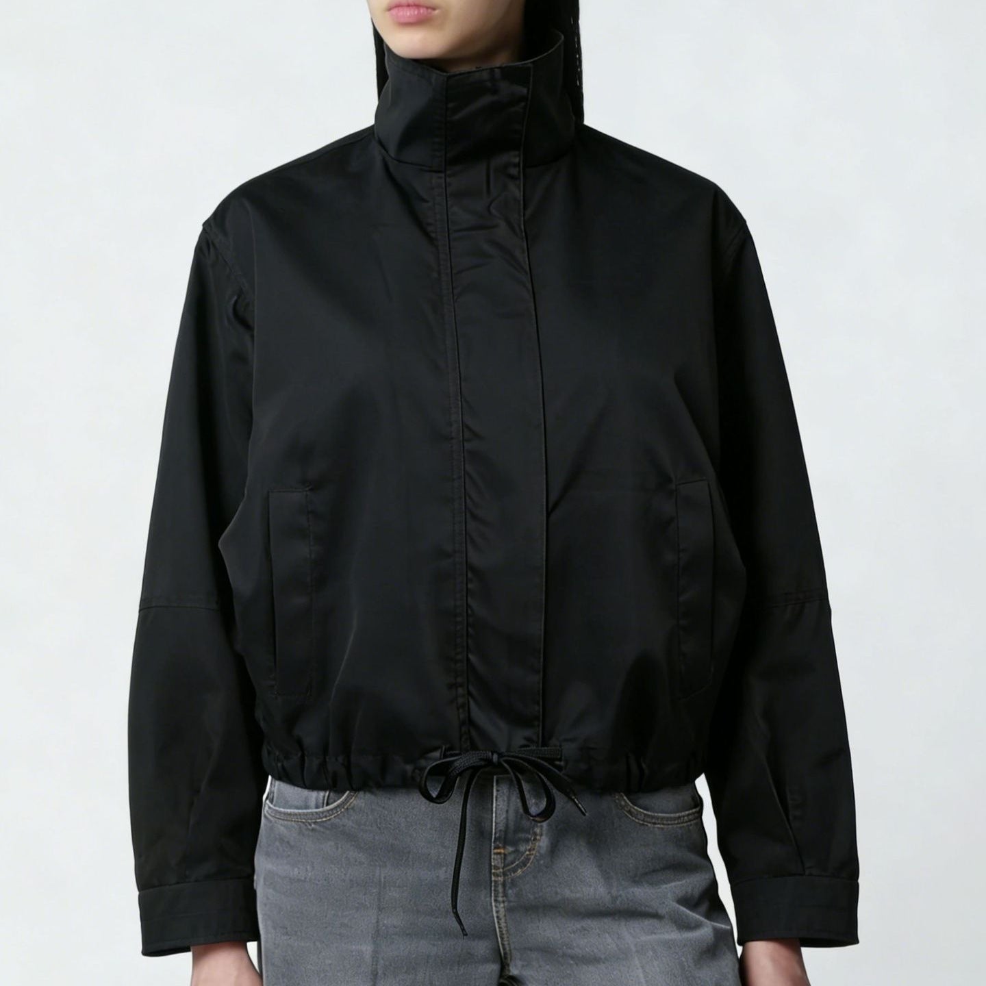 Women's Stand Collar Trench Jacket - Minimal Long Sleeve Everyday Layer