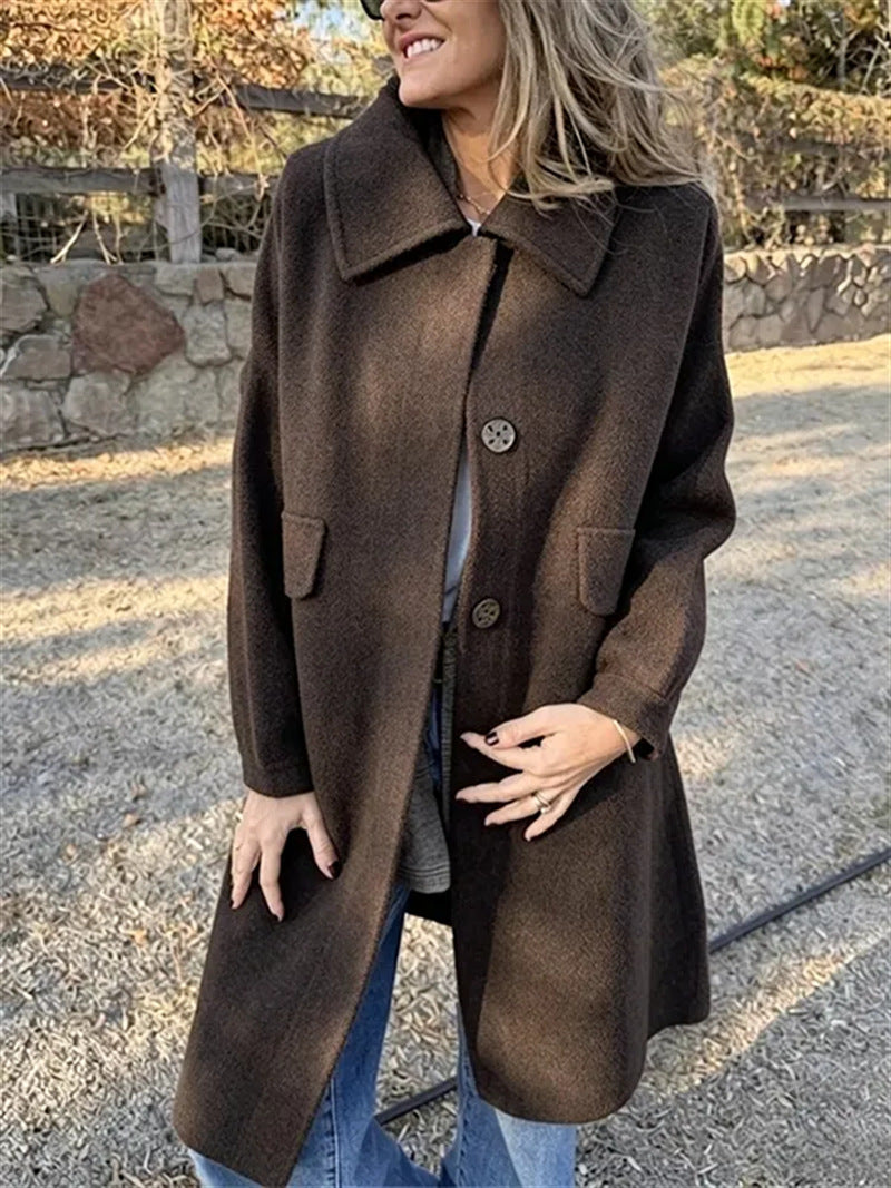 Women’s Casual Single-Breasted Wool Jacket – Elegant Warm Everyday Style
