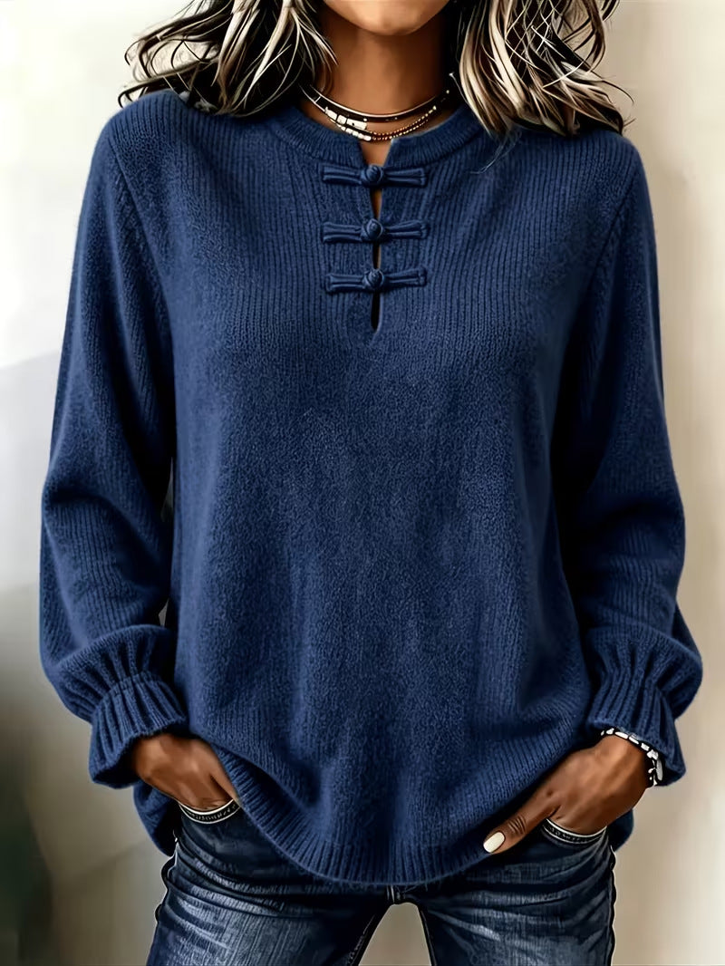 Women's Knitted Shirt - Stand Collar and Relaxed Fit