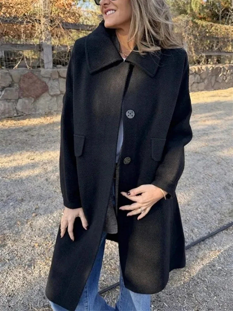 Women’s Casual Single-Breasted Wool Jacket – Elegant Warm Everyday Style