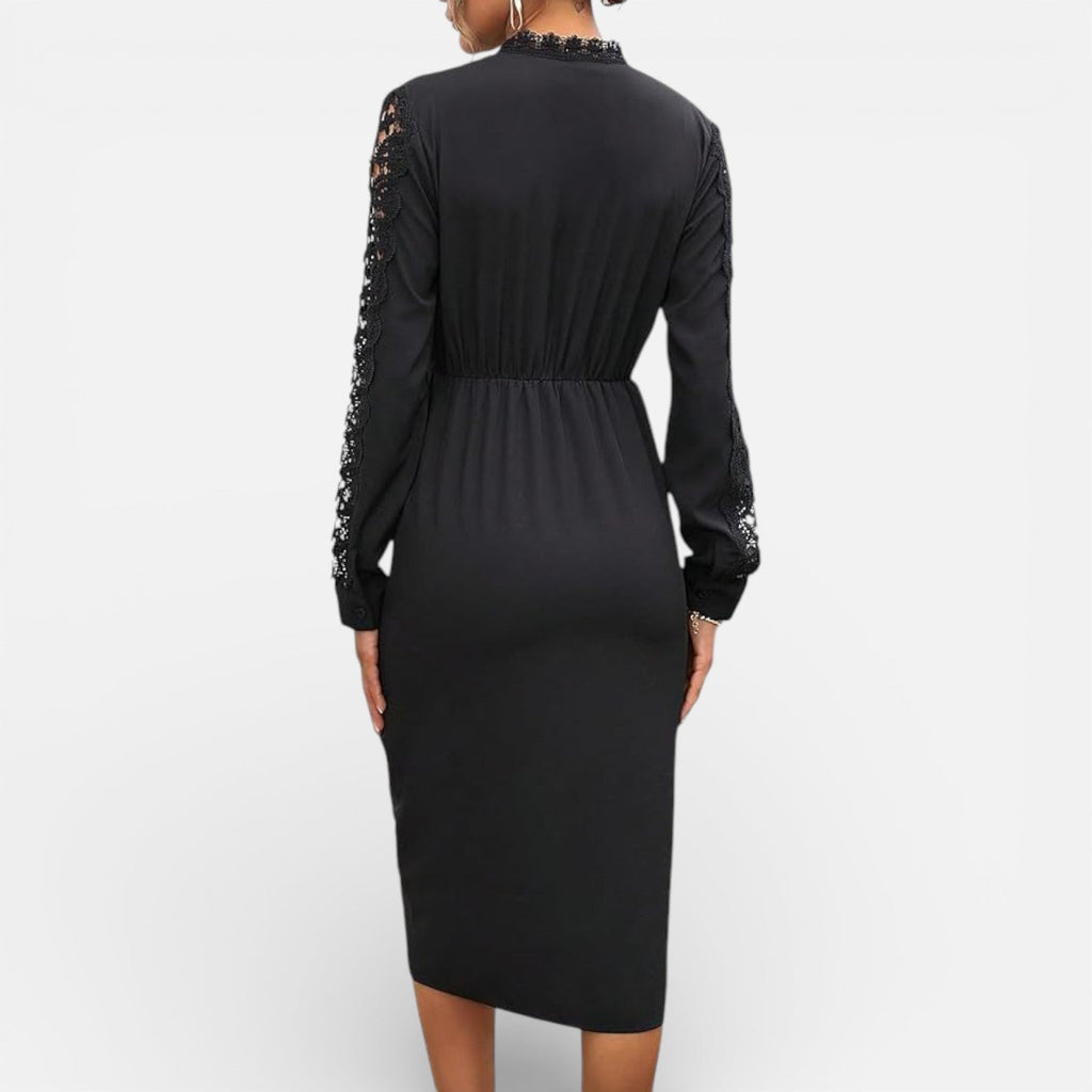 Women’s Lace Sleeve Midi Dress – Elegant Structured-Fit Formal Dress