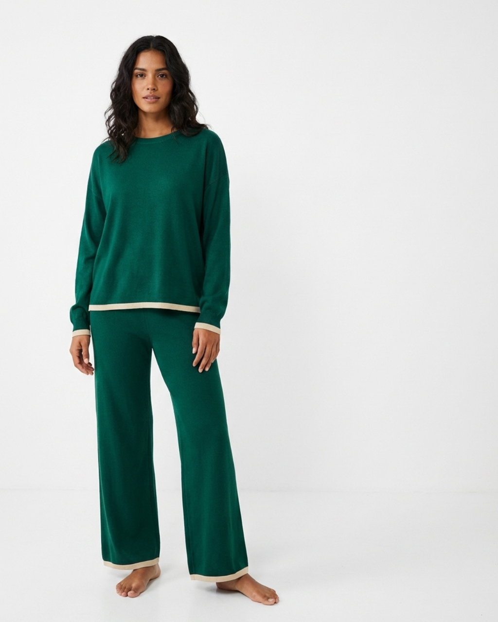 Women’s Knitted Two-Piece Set – O-Neck Top and Wide-Leg Trousers Loungewear
