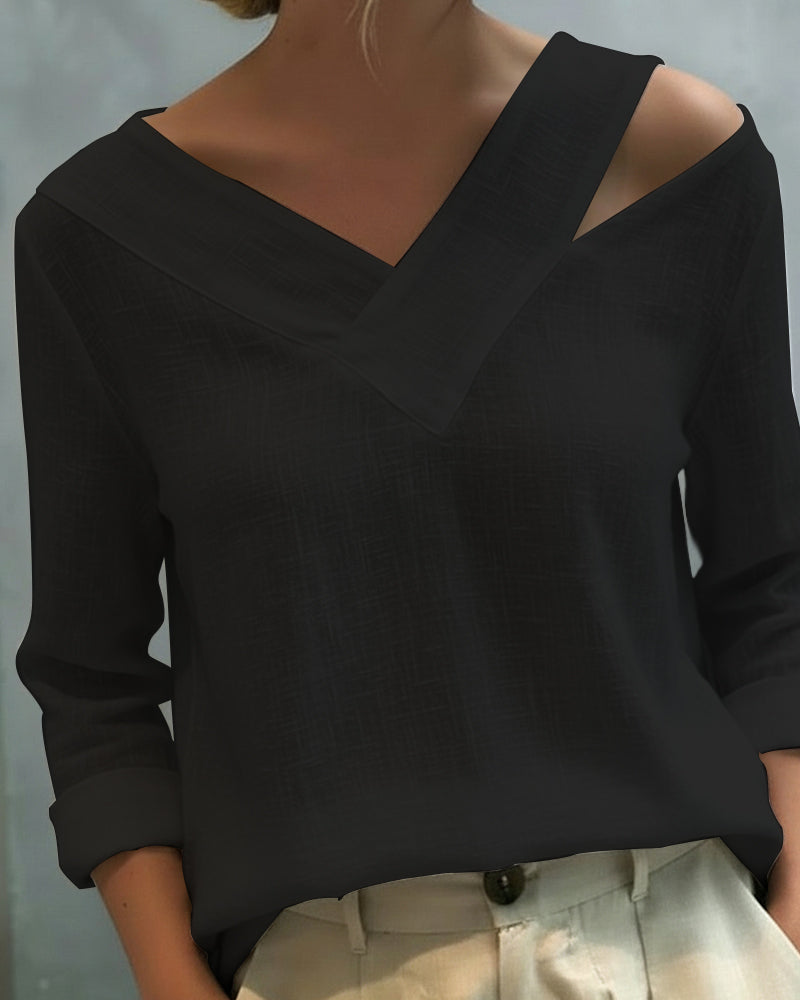 Melyra Women’s Elegant Top – Asymmetrical V-Neck Stylish Work Party Style