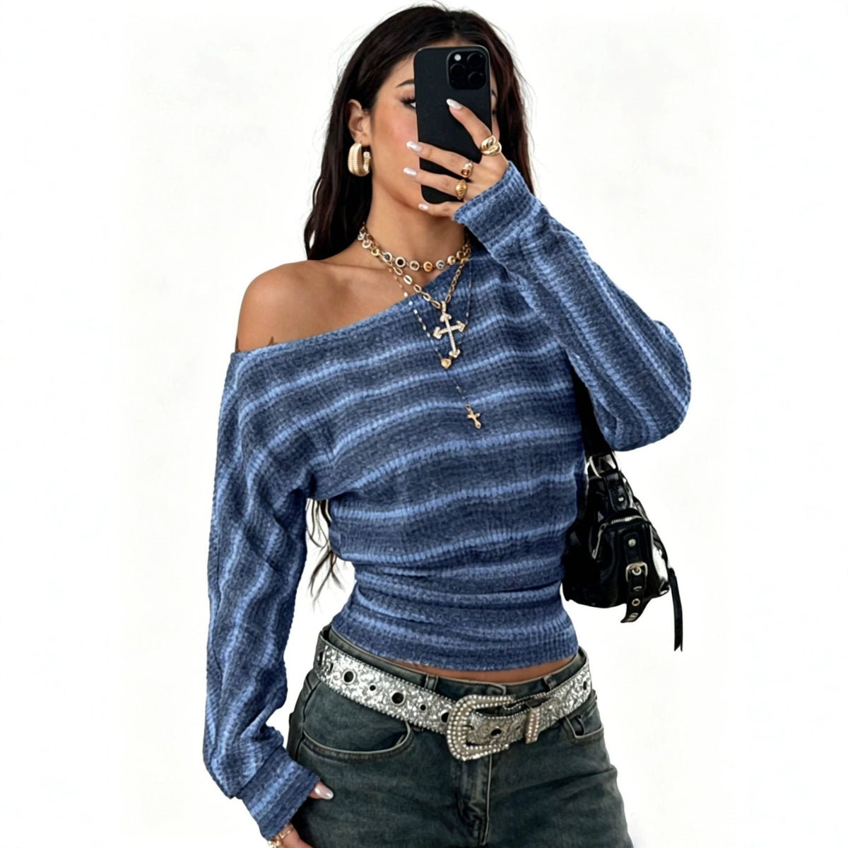 Striped Mock-Neck Top - Soft and Easy