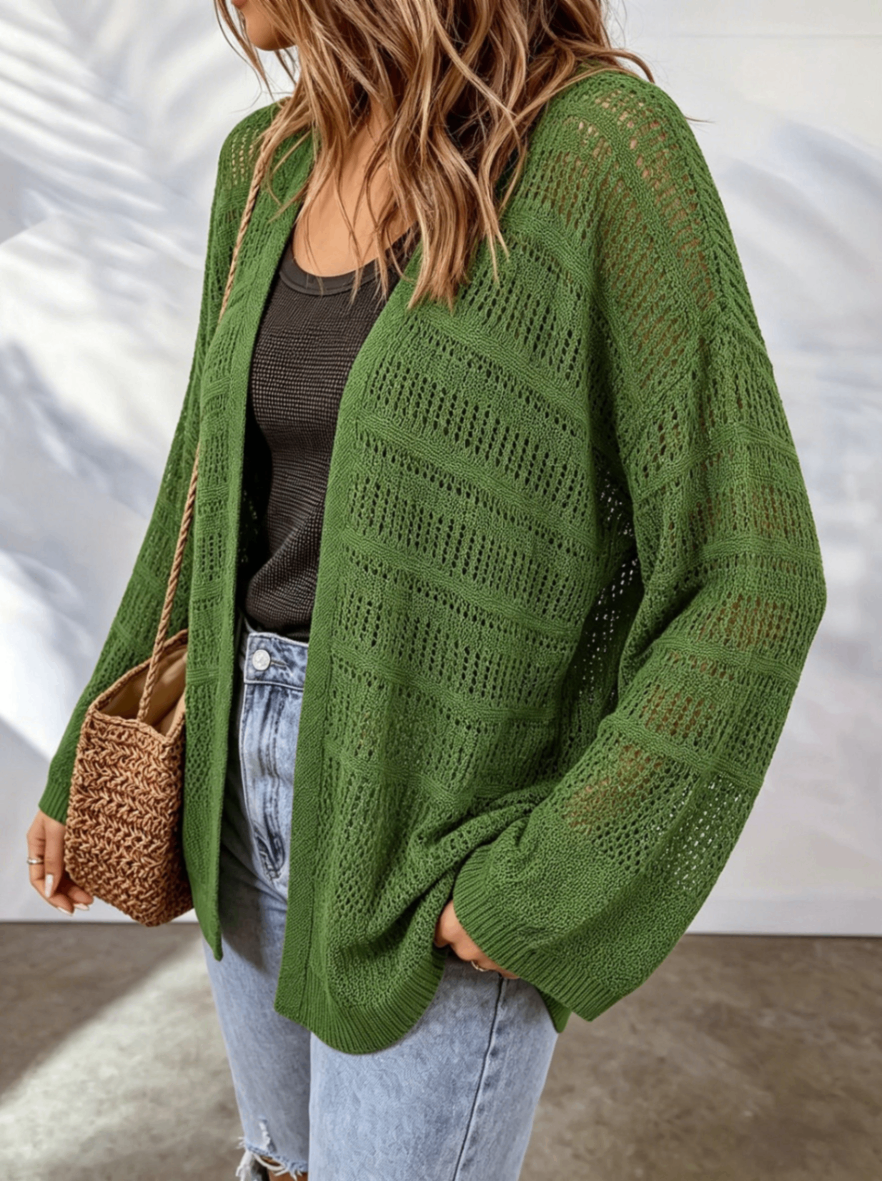 Women's Hollow Out Knit Cardigan - Lightweight Open Front Layer