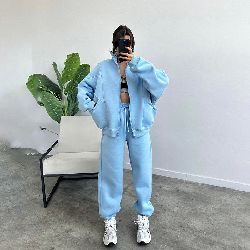 Women’s Sports Tracksuit Set – Zipper Cardigan and Drawstring Jogger