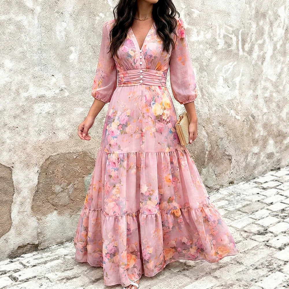 Women's Layered Ruffled Midi Dress – Elegant Feminine Occasion Style