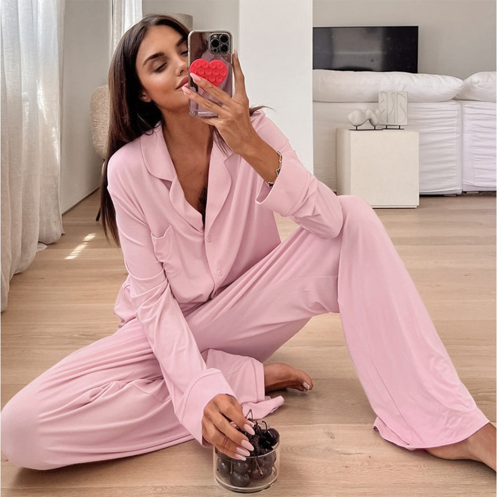 Women’s Long-Sleeve Pajama Set – Cozy Long Pants Home Sleepwear