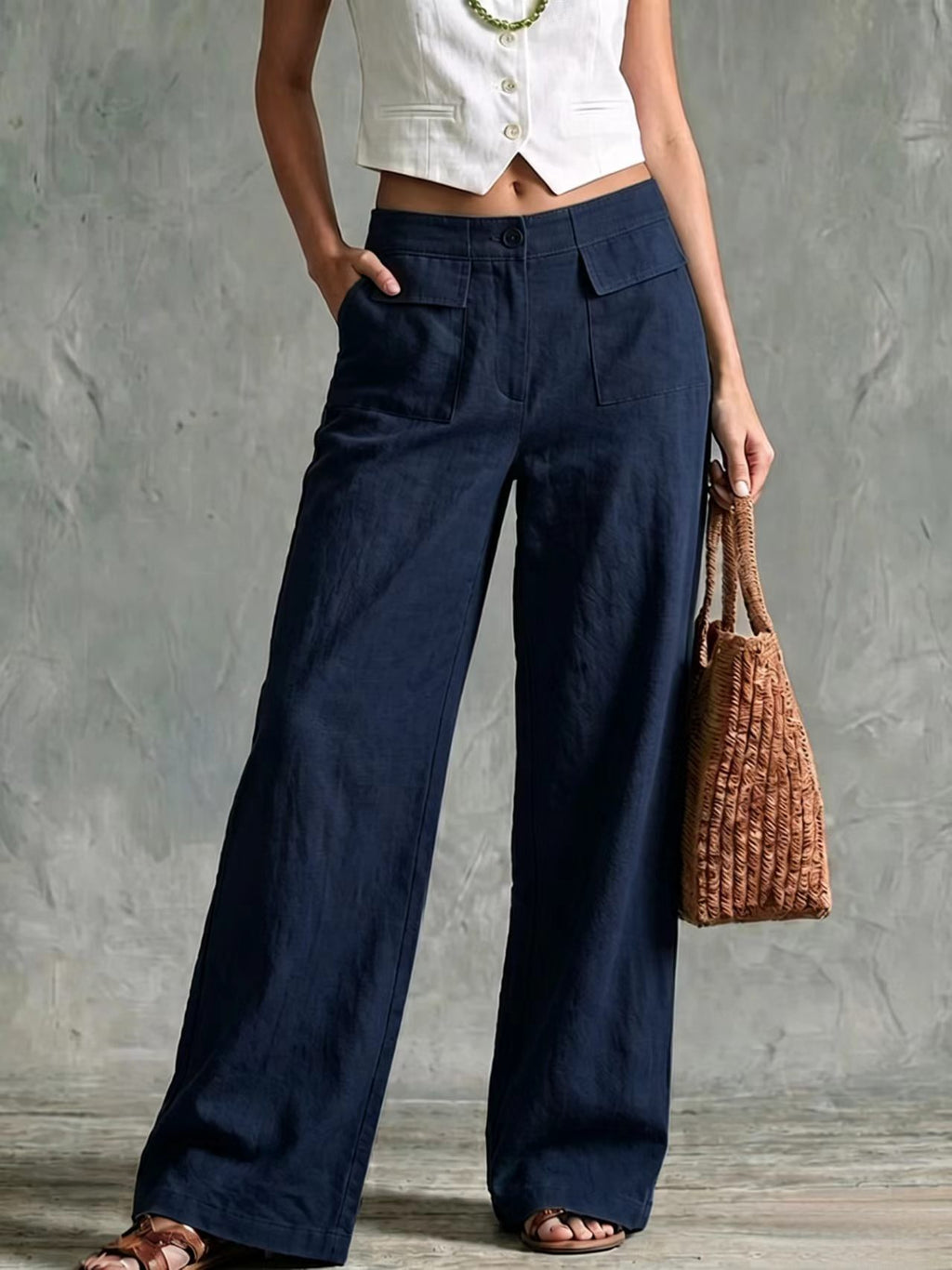 Women's Loose Elastic-Waist Trousers - Casual Wide Leg Everyday Pants