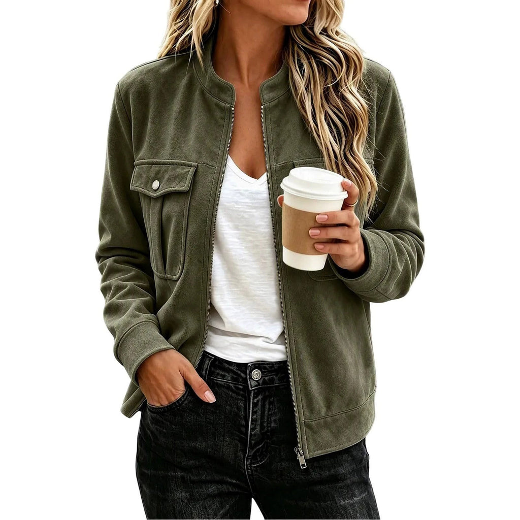 Women’s Suede-Look Zip Jacket - Casual and Elegant
