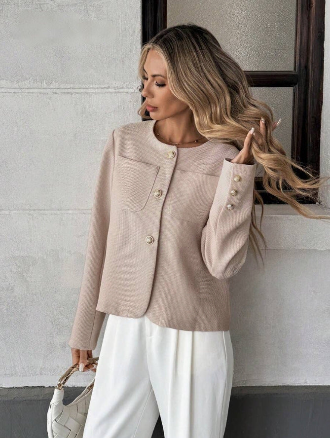 Women's Short Tweed-Style Jacket - Chic Polished Layer