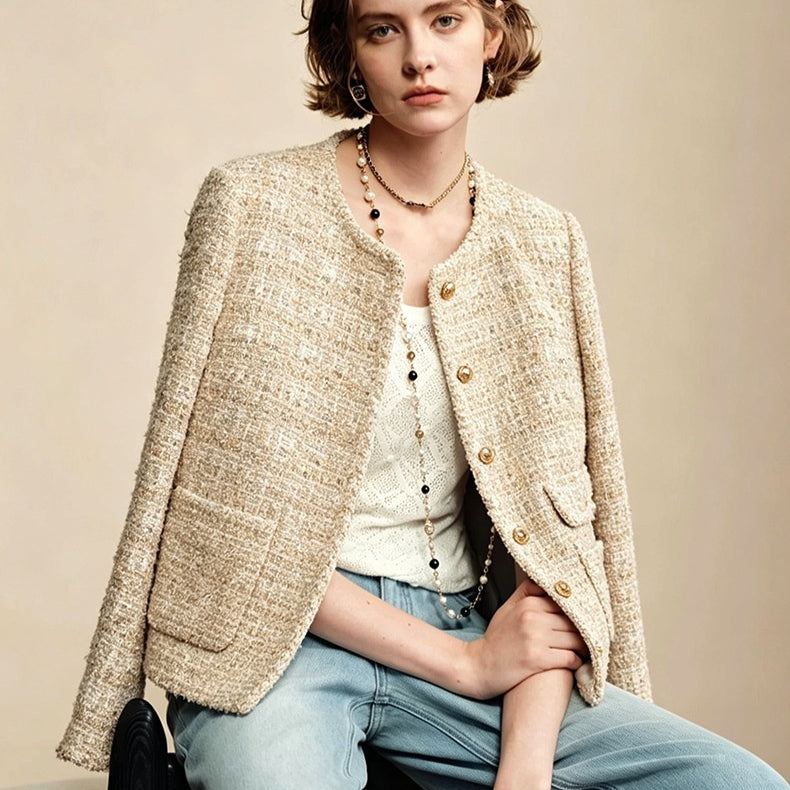 Gold-Button Short Jacket - Chic and Structured