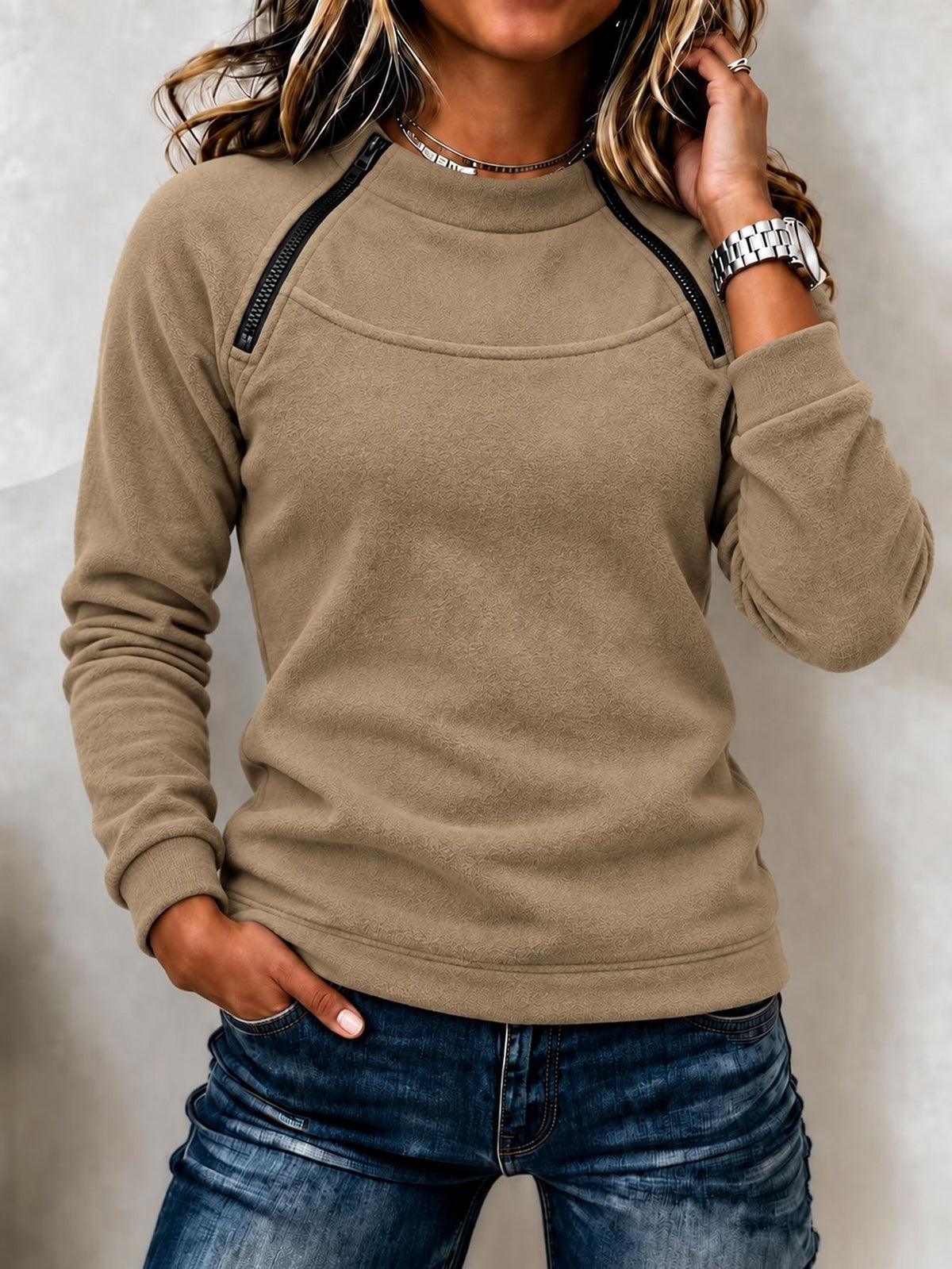 Stand-Collar Thermal Sweatshirt - Warm and Casual